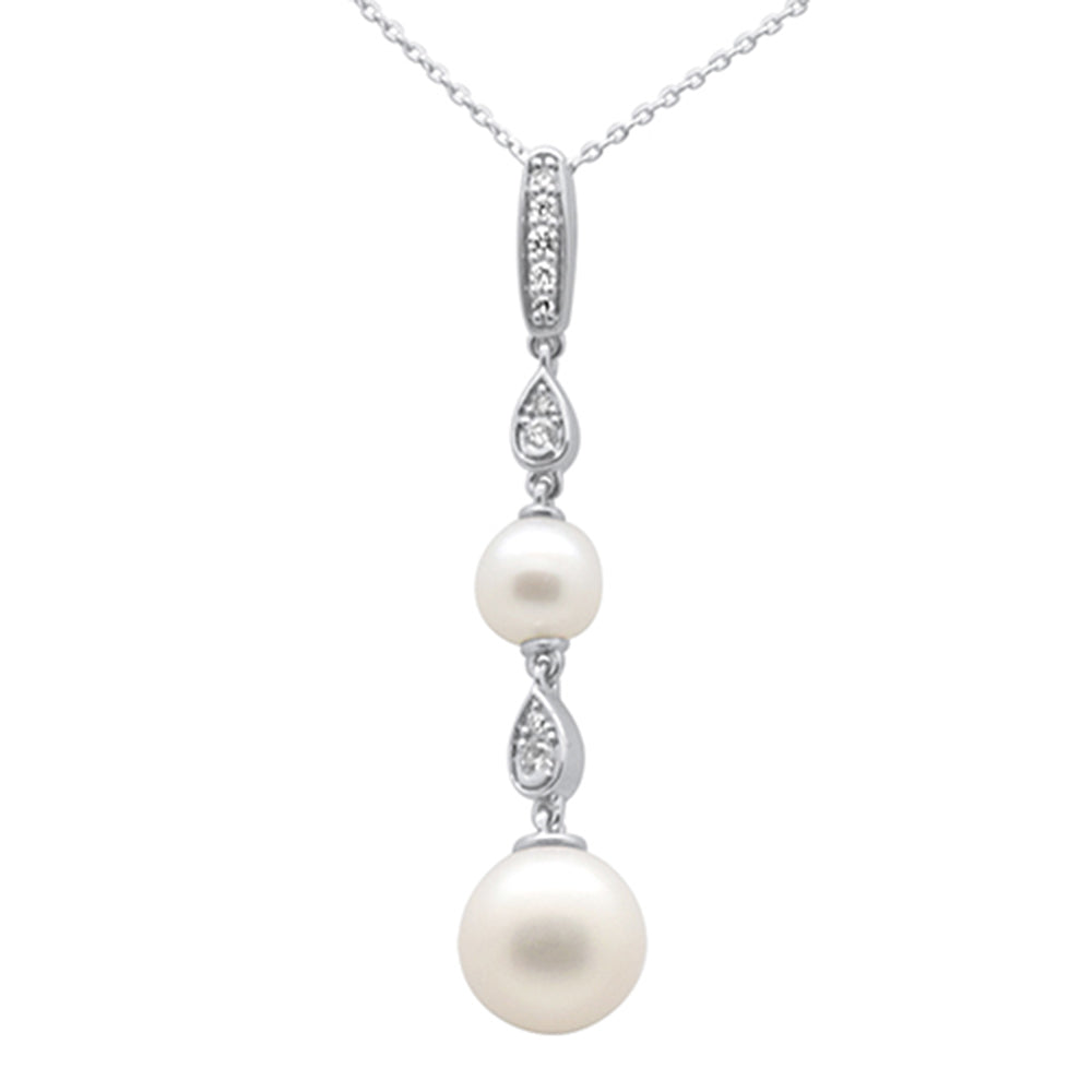 Muse Jewelry .16ct G SI 14K White Gold Diamond Pearl Pendant Necklace 18" Long Chain