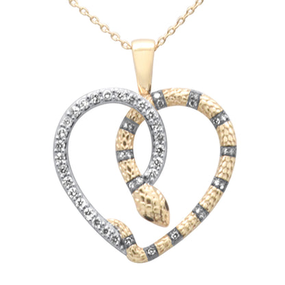 Muse Jewelry .32ct G SI 14K Yellow Gold Diamond Heart Serpentine Snake Pendant Necklace 18" Long Chain