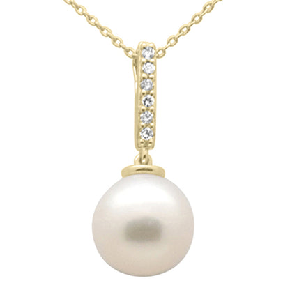 Muse Jewelry .07ct G SI 14K Yellow Gold Diamond Pearl Pendant Necklace 18" Long Chain