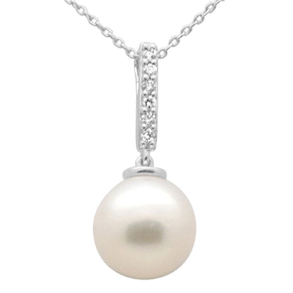 Muse Jewelry .07ct G SI 14K White Gold Diamond Pearl Pendant Necklace 18" Long Chain