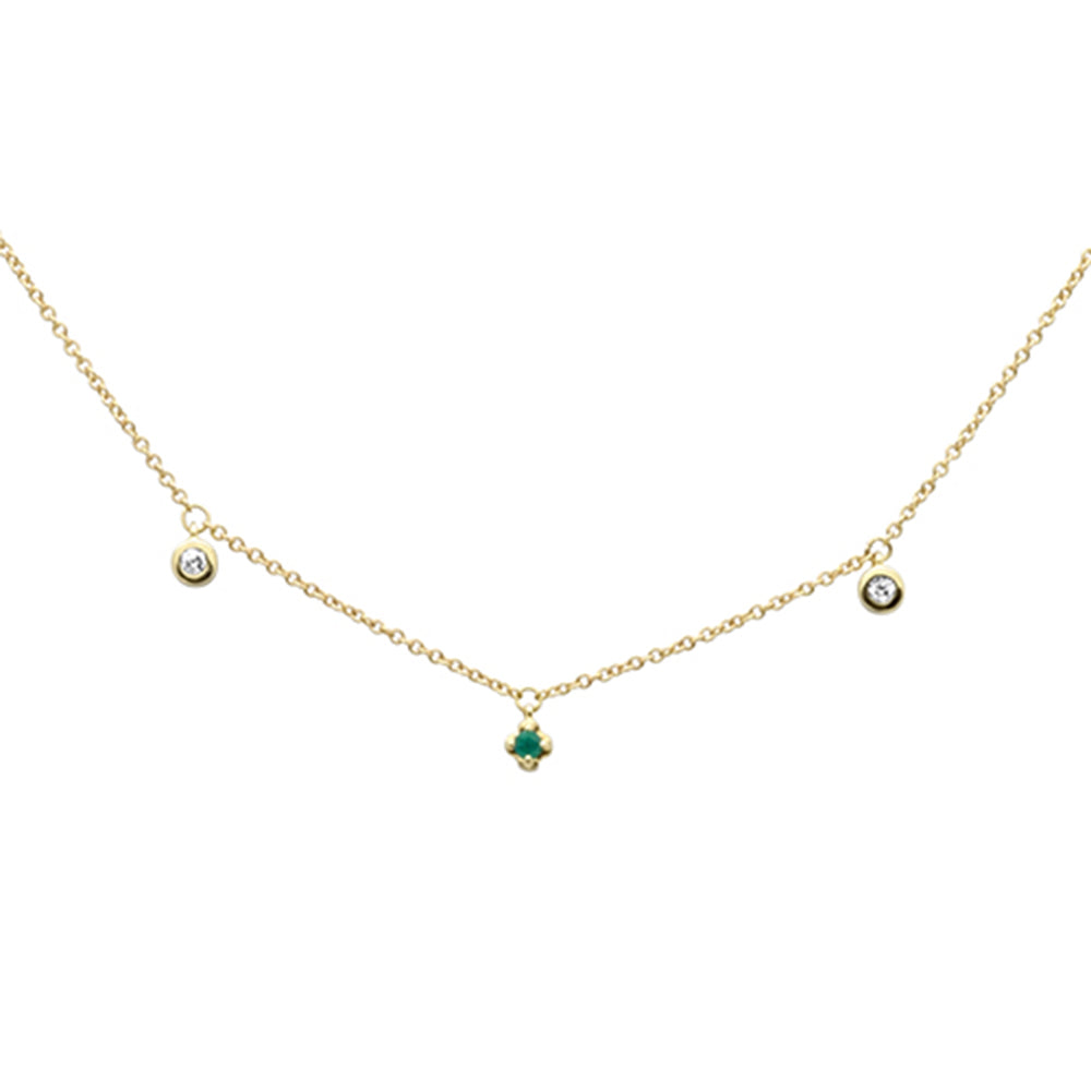 Muse Jewelry .09ct G SI 14K Yellow Gold Diamond & Emerald Gemstones Pendant Necklace 18" Long