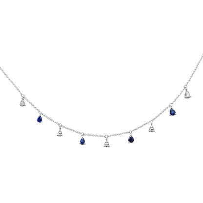 Muse Jewelry 1.05ct G SI 14K White Gold Diamond & Blue Sapphire Gemstone Pendant Necklace 16" + 2" EXT