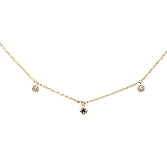 Muse Jewelry .10ct G SI 14K Yellow Gold Diamond & Blue Sapphire Gemstone Dangling Pendant Necklace 18" Long