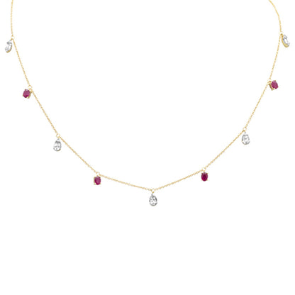 Muse Jewelry 1.28ct G SI 14K Yellow Gold Diamond & Ruby Gemstones Pendant Necklace 16+2" Ext Long