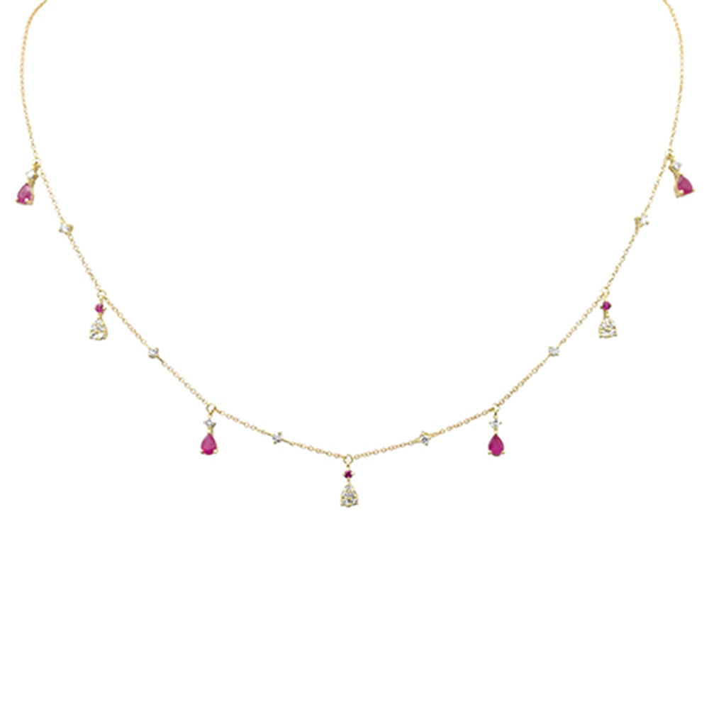 Muse Jewelry .35ct G SI 14K Yellow Gold Diamond & Ruby Gemstone Dangling Pendant Necklace 16" +2" EXT