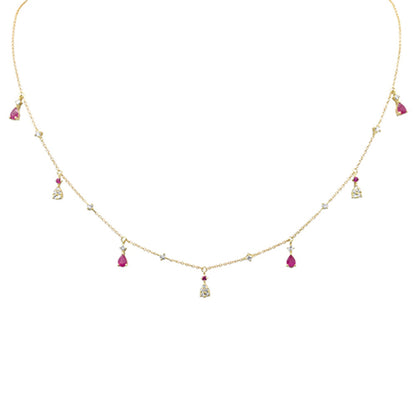 Muse Jewelry .35ct G SI 14K Yellow Gold Diamond & Ruby Gemstone Dangling Pendant Necklace 16" +2" EXT