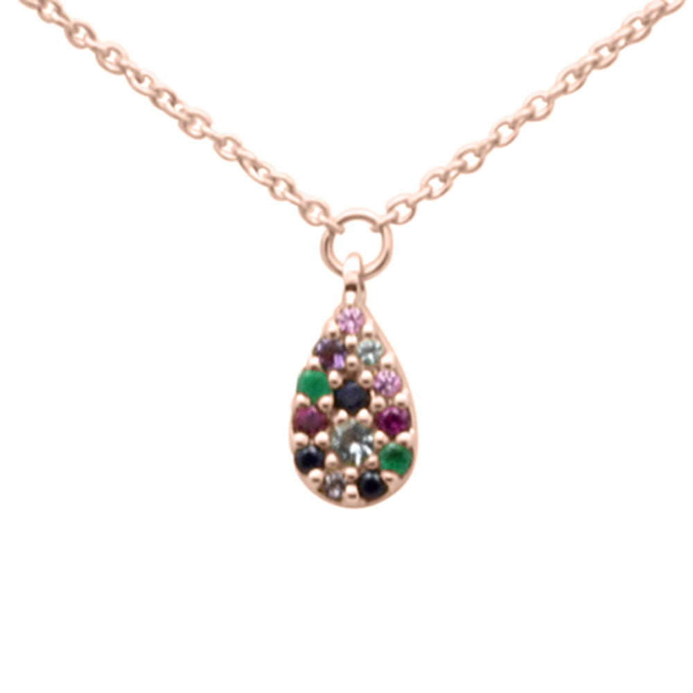 Muse Jewelry .12ct G SI 14K Rose Gold Multi Color Gemstone Pendant Necklace 16" +2" EXT