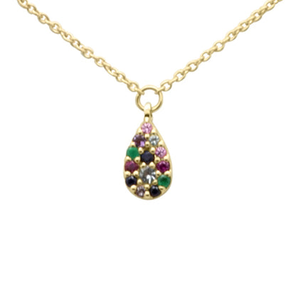 Muse Jewelry .12ct G SI 14K Yellow Gold Multi Color Gemstone Pendant Necklace 16" +2" EXT