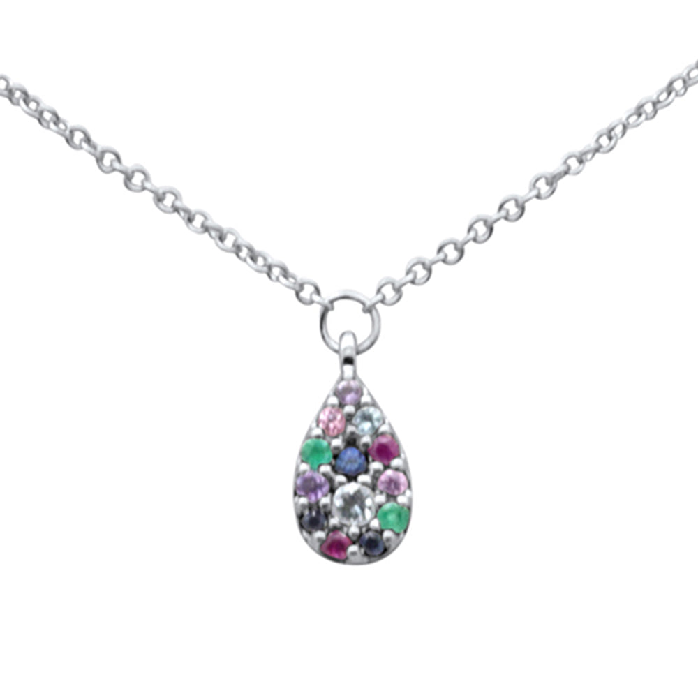 Muse Jewelry .12ct G SI 14K White Gold Multi Color Gemstone Pendant Necklace 16" +2" EXT