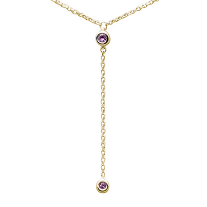 Muse Jewelry .07ct G SI 14K Yellow Gold Pink Sapphire Gemstone Dangling Pendant Necklace 16" +2" EXT