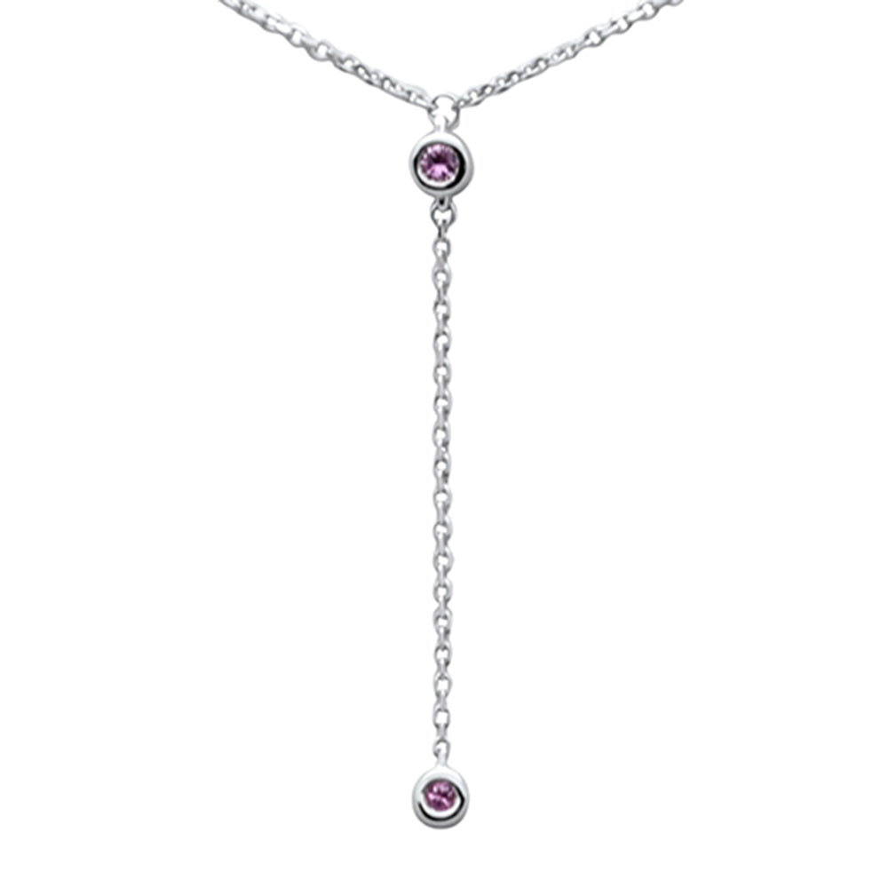 Muse Jewelry .06ct G SI 14K White Gold Pink Sapphire Gemstone Dangling Pendant Necklace 16" +2" EXT