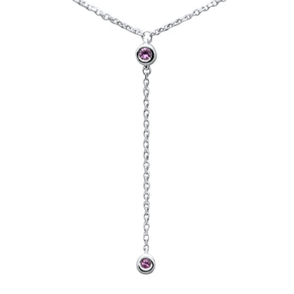 Muse Jewelry .06ct G SI 14K White Gold Pink Sapphire Gemstone Dangling Pendant Necklace 16" +2" EXT