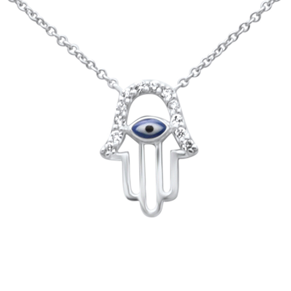 Muse Jewelry .07ct G SI 14K White Gold Diamond Hamsa Pendant Necklace 16" +2" EXT