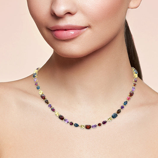 Muse Jewelry 36.50ct G SI 14K Yellow Gold Multi Color Gemstones Pendant Necklace 16+2" EXT