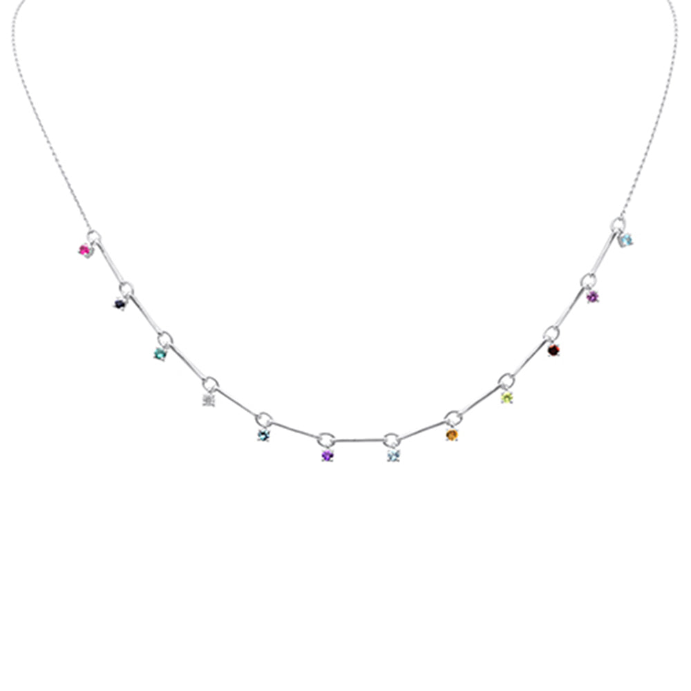 Muse Jewelry .75ct G SI 14K White Gold Diamond & Multi Color Gemstone Pendant Necklace 16" +2" EXT