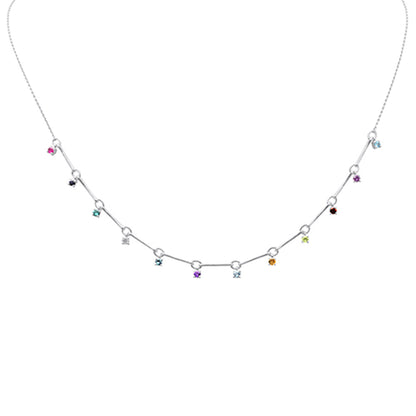 Muse Jewelry .75ct G SI 14K White Gold Diamond & Multi Color Gemstone Pendant Necklace 16" +2" EXT