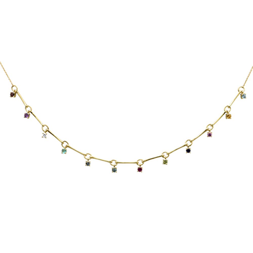 Muse Jewelry .73ct G SI 14K Yellow Gold Diamond & Multi Color Gemstone Pendant Necklace 16" +2" EXT