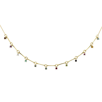 Muse Jewelry .73ct G SI 14K Yellow Gold Diamond & Multi Color Gemstone Pendant Necklace 16" +2" EXT