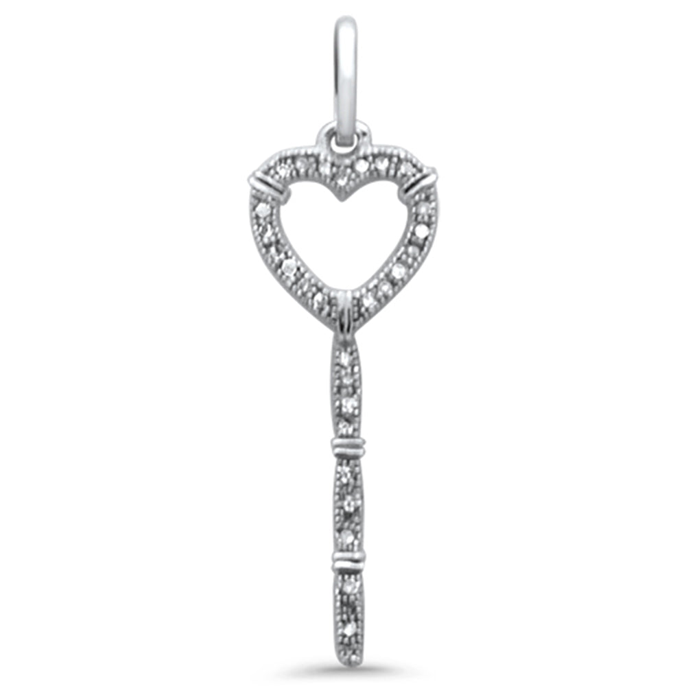 Muse Jewelry .08ct G SI 14K White Gold Diamond Heart Key Pendant Necklace 18" Long