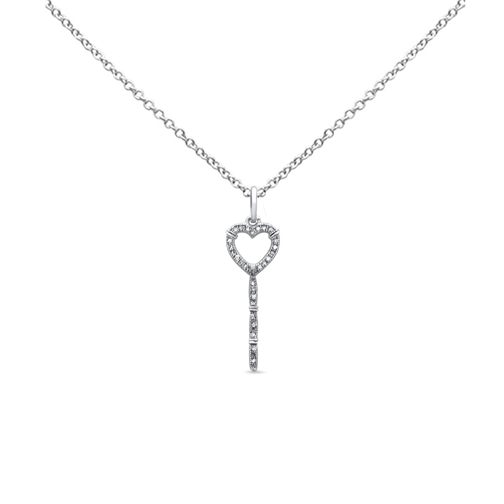 Muse Jewelry .08ct G SI 14K White Gold Diamond Heart Key Pendant Necklace 18" Long