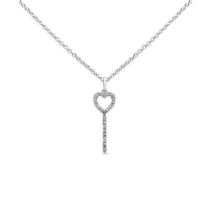 Muse Jewelry .08ct G SI 14K White Gold Diamond Heart Key Pendant Necklace 18" Long