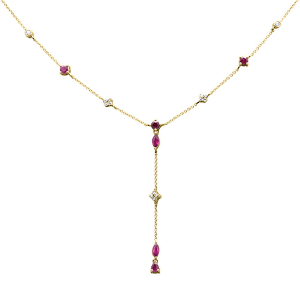 Muse Jewelry 1.13ct G SI 14K Yellow Gold Diamond & Ruby Gemstone Dangling Pendant Necklace 16" +2" EXT