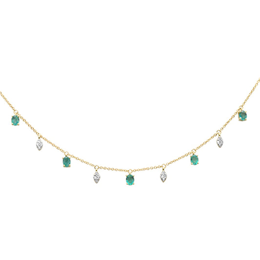 Muse Jewelry .92ct G SI 14K Yellow Gold Diamond & Emerald Gemstone Pendant Necklace 16" +2" EXT