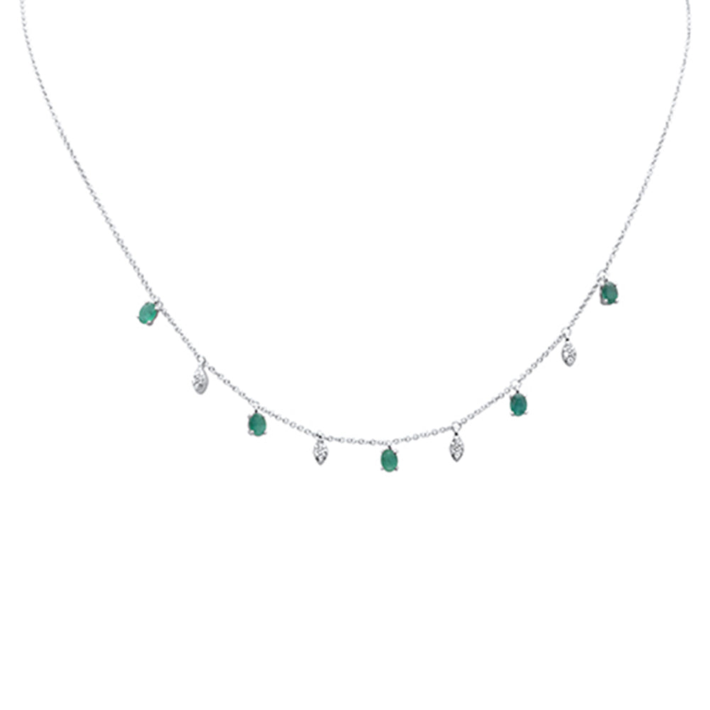 Muse Jewelry .91ct G SI 14K White Gold Diamond & Emerald Gemstone Dangling Pendant Necklace 16" + 2" EXT