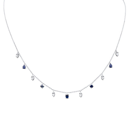 Muse Jewelry 1.16ct G SI 14K White Gold Diamond & Blue Sapphire Pendant Necklace 16"+2" EXT