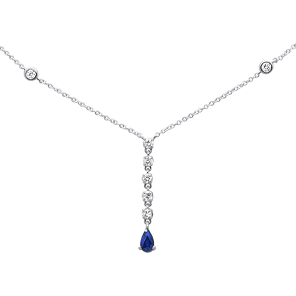 Muse Jewelry .47ct G SI 14K White Gold Diamond & Blue Sapphire Drop Pendant Necklace 16" +2" EXT