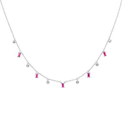 Muse Jewelry .79ct G SI 14K White Gold Diamond & Ruby Gemstone Pendant Necklace 16" +2" EXT