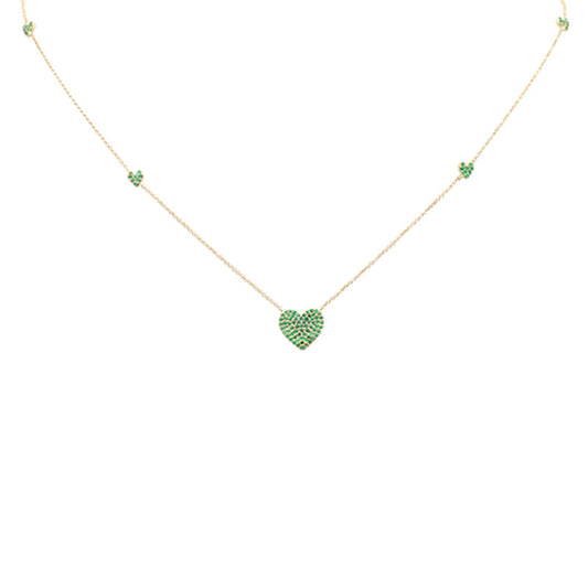 Muse Jewelry .32ct G SI 14K Yellow Gold Emerald Gemstone Heart Pendant Necklace 18" Long