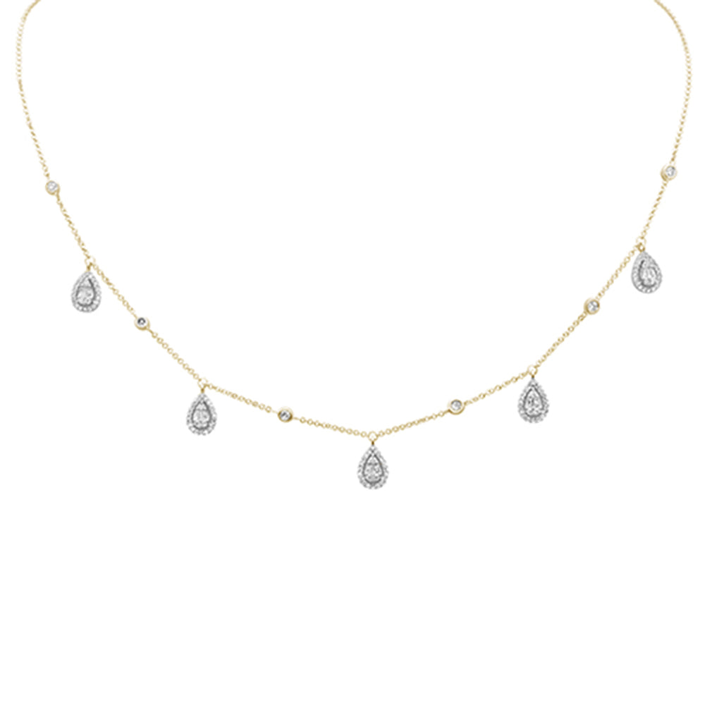 Muse Jewelry .75ct G SI 14K Yellow Gold Diamond Round & Baguette Pear Shaped Pendant Necklace 14" +2" EXT