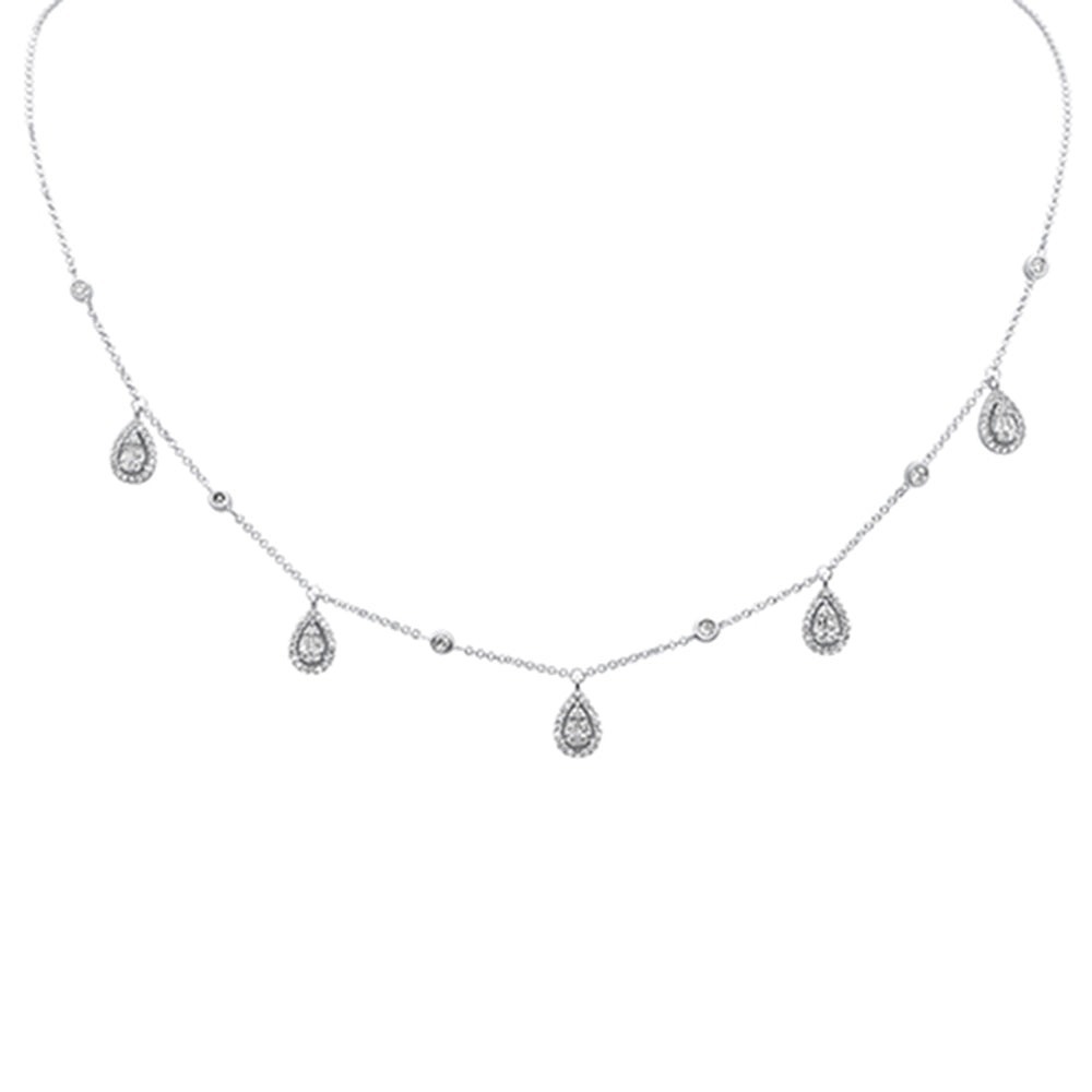 Muse Jewelry .75ct G SI 14K White Gold Diamond Round & Baguette Pear Shaped Pendant Necklace 14" +2" EXT