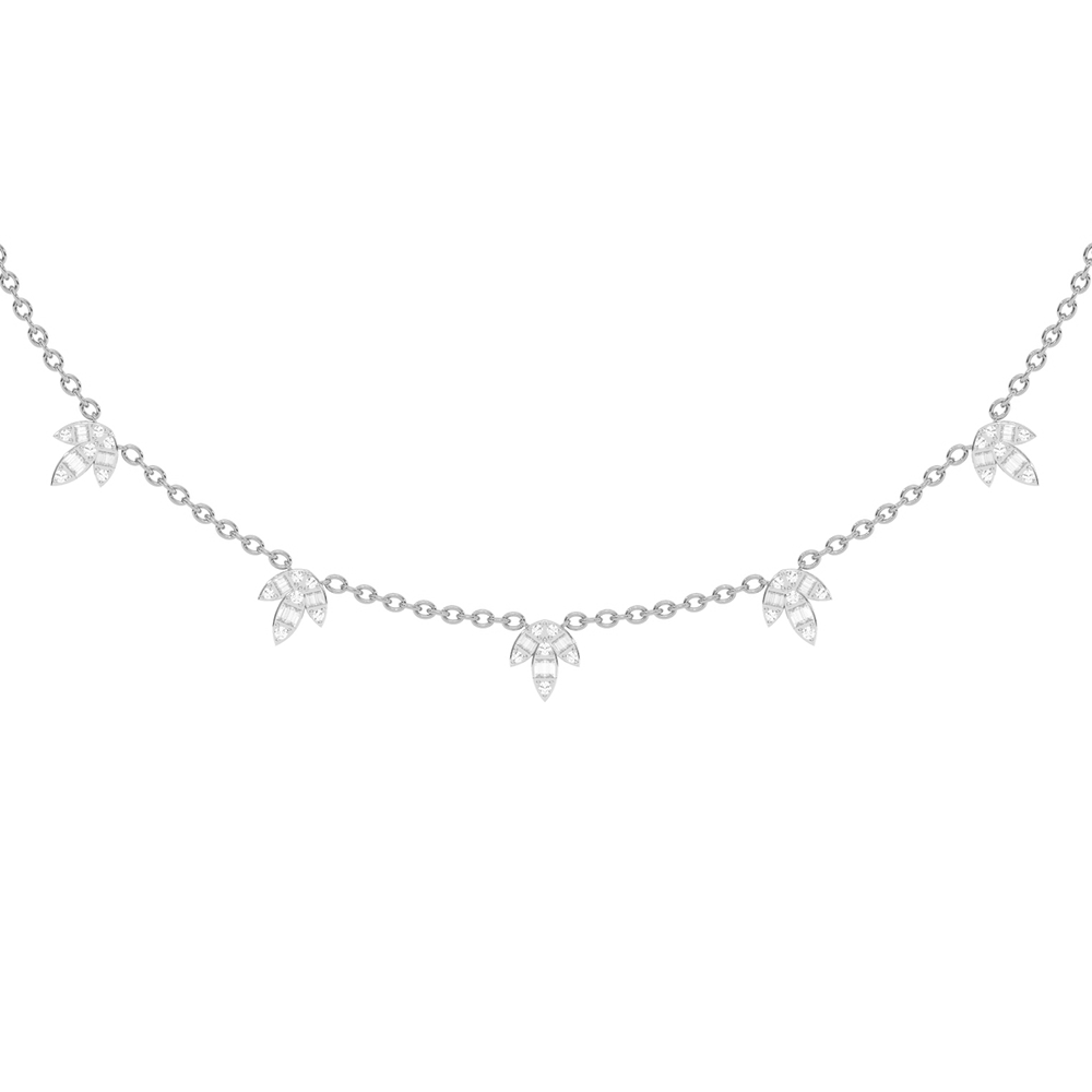 Muse Jewelry .89ct G SI 14K White Gold Diamond Round & Baguette Leaf Pendant Necklace 16" +2" EXT