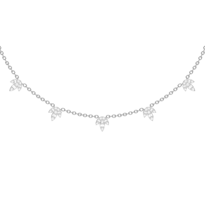 Muse Jewelry .89ct G SI 14K White Gold Diamond Round & Baguette Leaf Pendant Necklace 16" +2" EXT