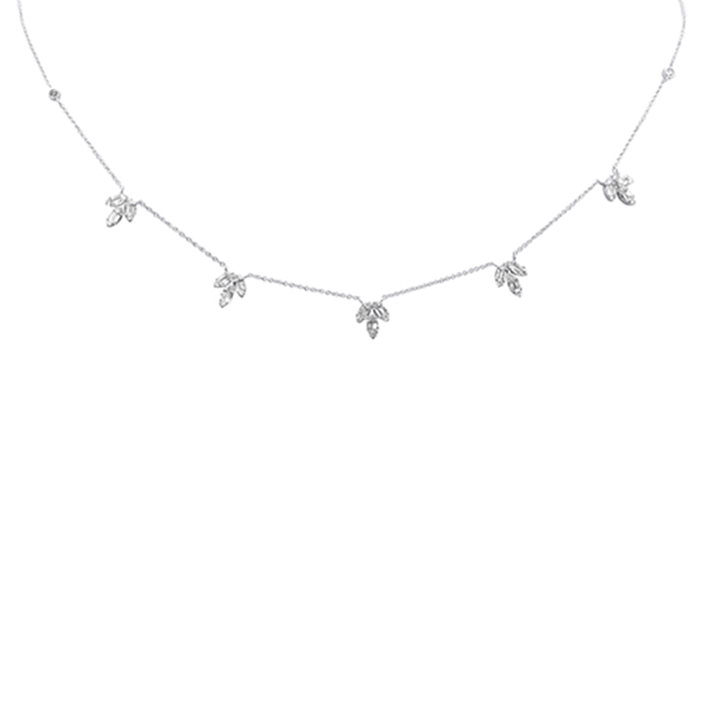 Muse Jewelry .89ct G SI 14K White Gold Diamond Round & Baguette Leaf Pendant Necklace 16" +2" EXT