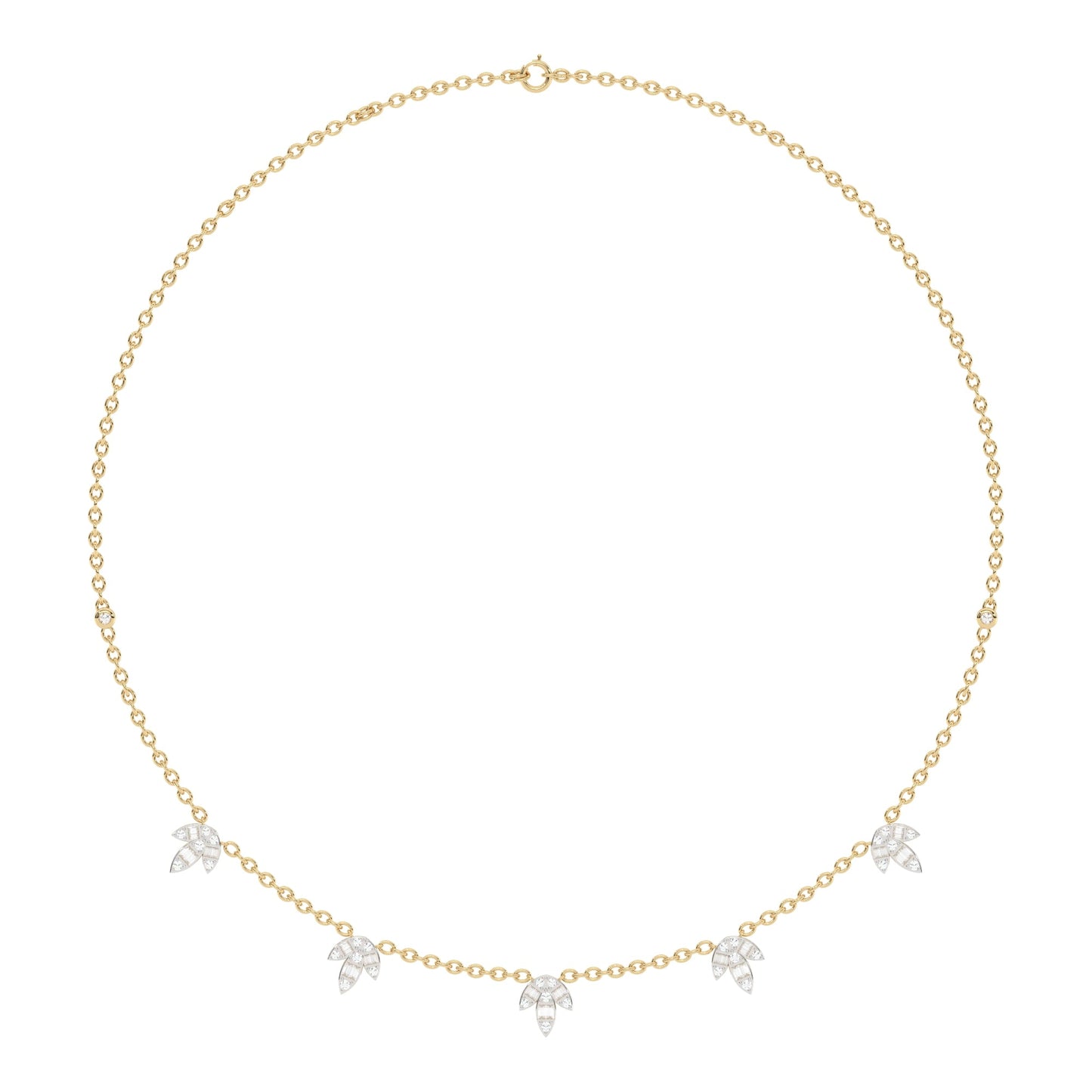 Muse Jewelry 1.00ct G SI 14K Yellow Gold Diamond Round & Baguette Leaf Pendant Necklace 16" +2" EXT