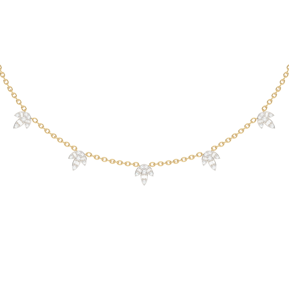 Muse Jewelry 1.00ct G SI 14K Yellow Gold Diamond Round & Baguette Leaf Pendant Necklace 16" +2" EXT