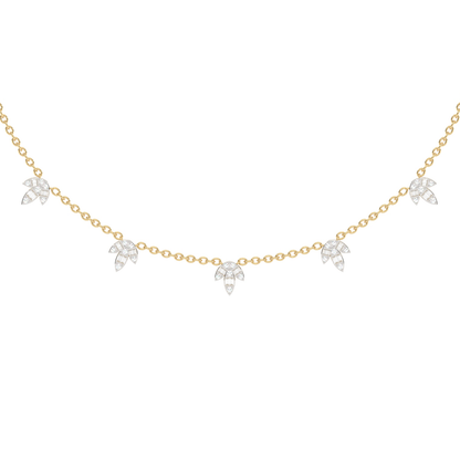 Muse Jewelry 1.00ct G SI 14K Yellow Gold Diamond Round & Baguette Leaf Pendant Necklace 16" +2" EXT