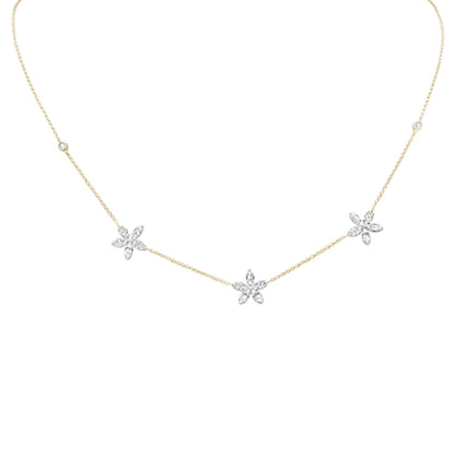 Muse Jewelry .75ct G SI 14K Yellow Gold Diamond Round & Baguette Flower Pendant Necklace 14" +2" EXT