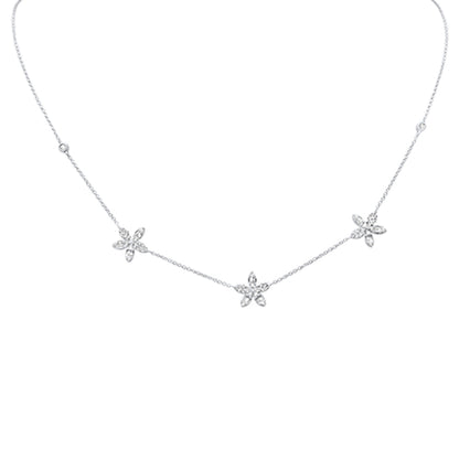 Muse Jewelry .75ct G SI 14K White Gold Diamond Round & Baguette Flower Pendant Necklace 14" +2" EXT