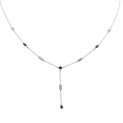 Muse Jewelry .98ct G SI 14K White Gold Diamond & Blue Sapphire Gemstone Drop Pendant Necklace 16" + 2" EXT