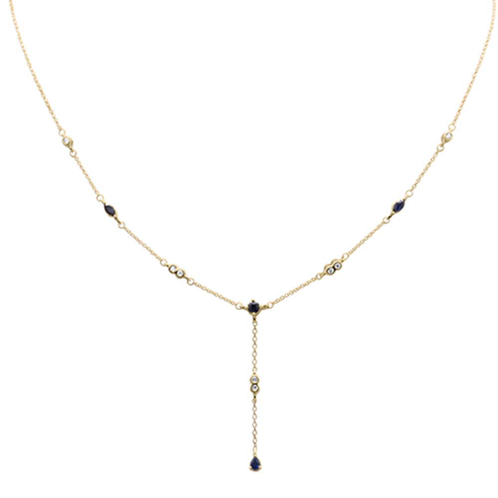 Muse Jewelry .91ct G SI 14K Yellow Gold Diamond & Blue Sapphire Gemstone Drop Pendant Necklace 16" + 2" EXT