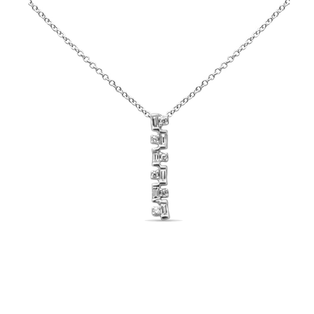 Muse Jewelry .17ct G SI 14K White Gold Diamond Round & Baguette Pendant Necklace 18" Long