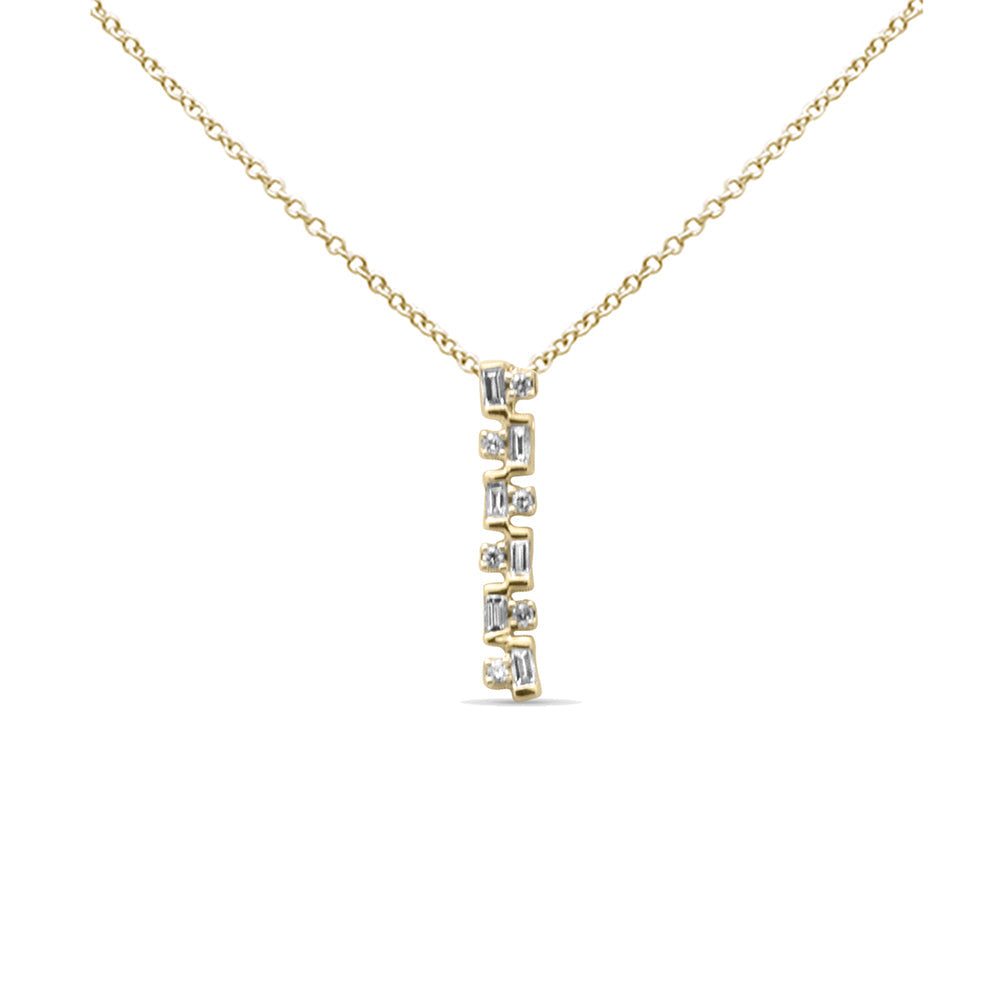 Muse Jewelry .17ct G SI 14K Yellow Gold Diamond Round & Baguette Pendant Necklace 18" Long