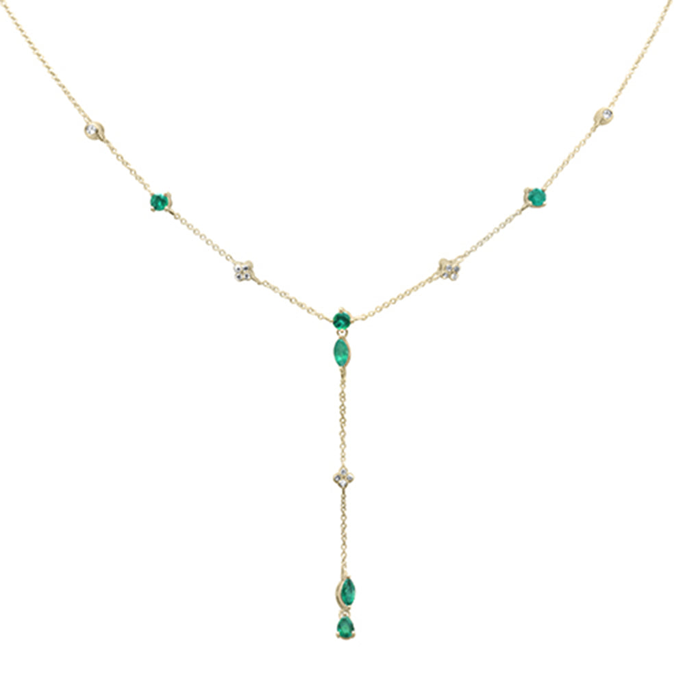 Muse Jewelry .93ct G SI 14K Yellow Gold Diamond & Emerald Gemstone Dangling Pendant Necklace 16" + 2" EXT