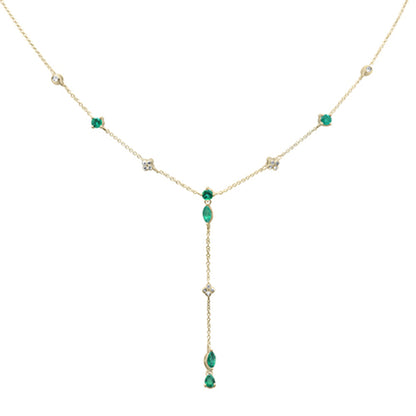 Muse Jewelry .93ct G SI 14K Yellow Gold Diamond & Emerald Gemstone Dangling Pendant Necklace 16" + 2" EXT