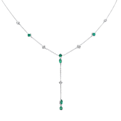 Muse Jewelry .95ct G SI 14K White Gold Diamond & Emerald Gemstone Dangling Pendant Necklace 16" + 2" EXT