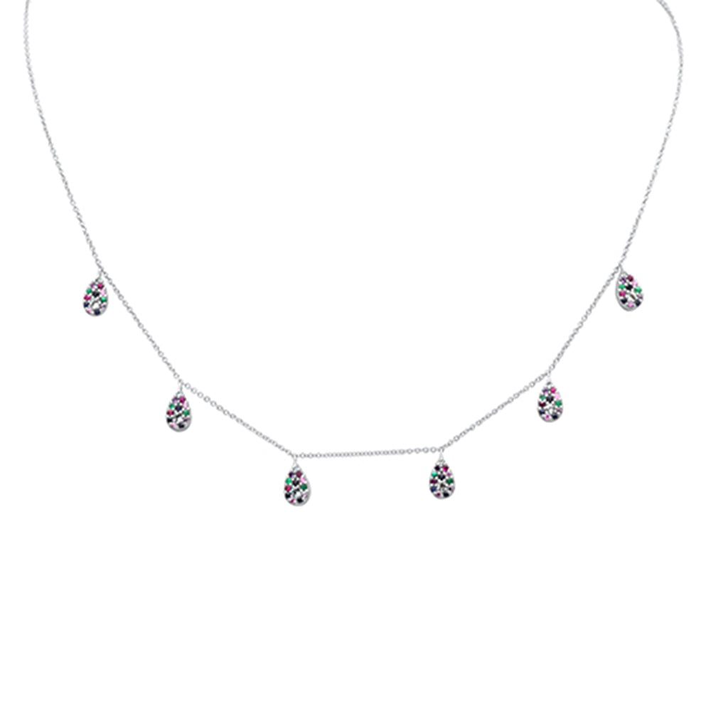 Muse Jewelry .70ct G SI 14K White Gold Multi Color Gemstone Pendant Necklace 16" + 2" EXT